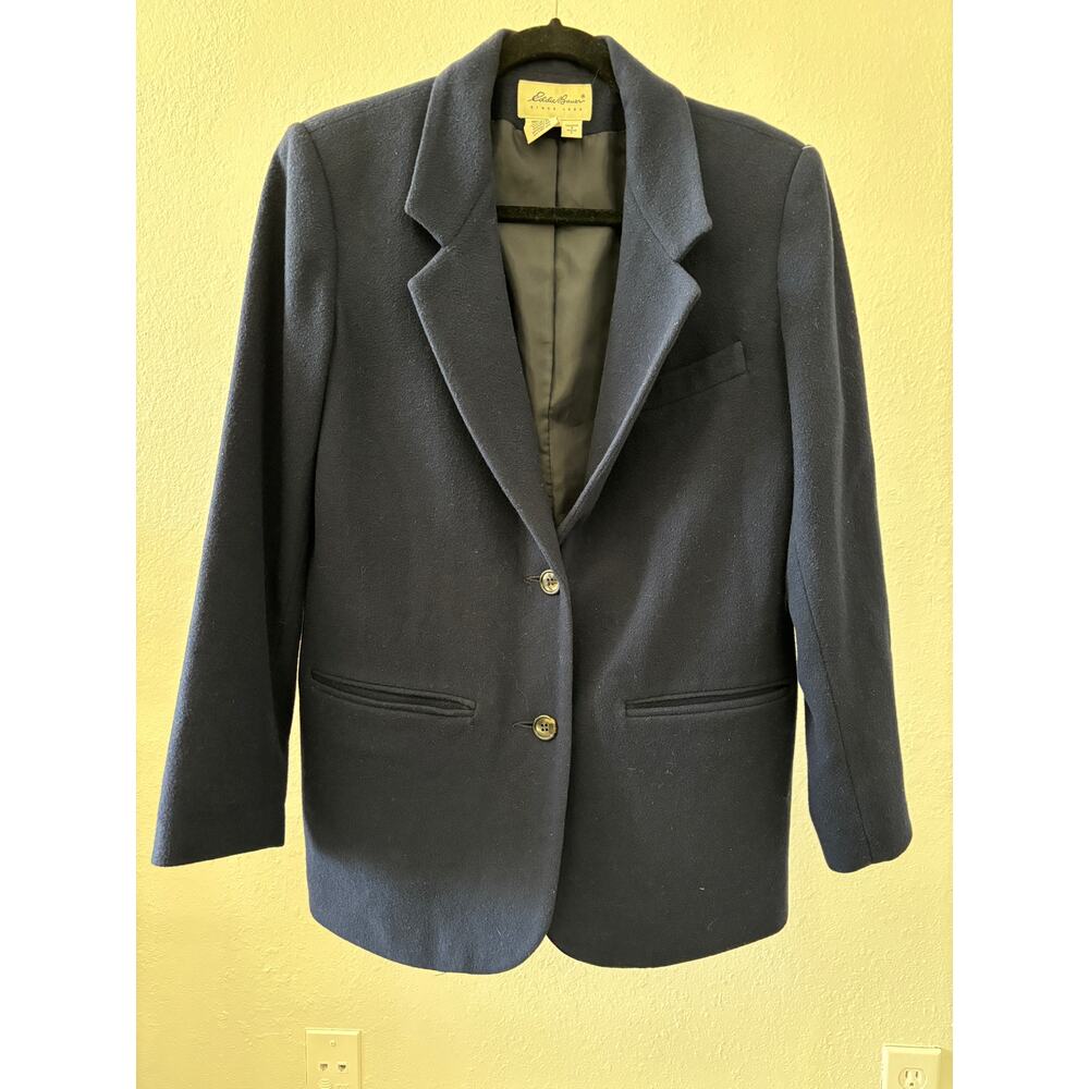 Eddie Bauer Pure Wool Blazer Jacket Coat Womens Size Small Blue Academia Preppy